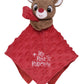 Baby Plush Rattle Snuggle Blanket With Satin And Embroidery, My First Rudolph (Red, 12 Inch)