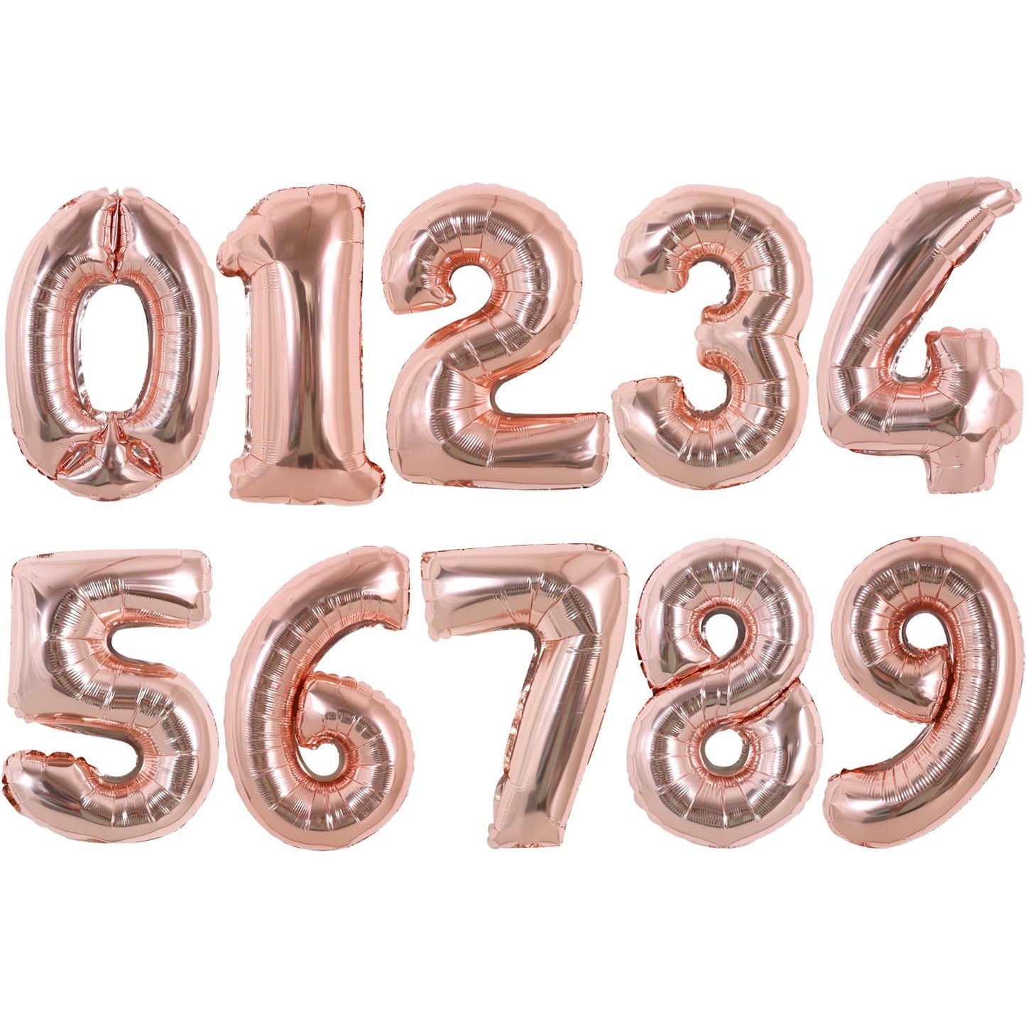 TONIFUL 16 Inch Number Rose Gold 0-9 Mylar Foil Balloons 10 Pcs Custom digitalal Balloons for 2026 New Year Eve Birthday Party E