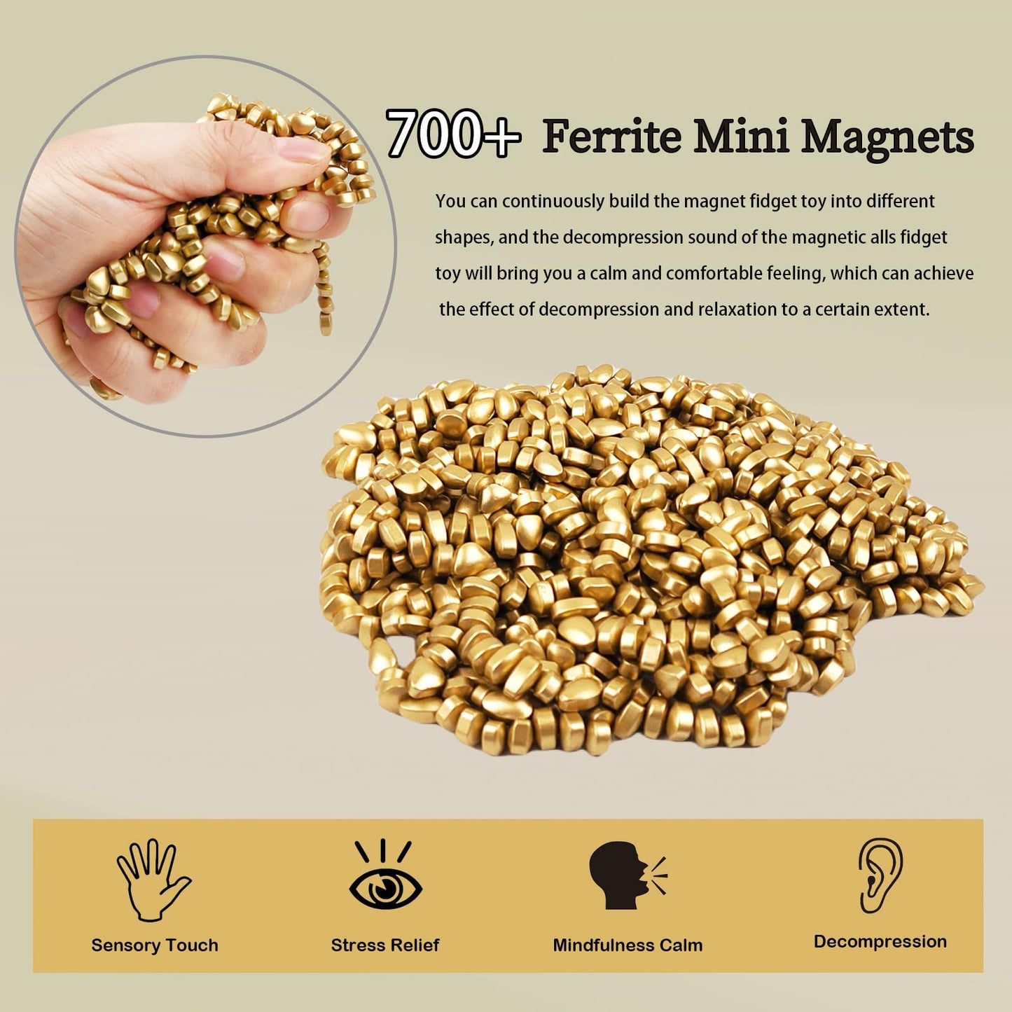 Magnetic Ferrite Putty Rock, More Than 700 Mini Weak Magnet Smooth Ferrite Pebbles, Small Magnetic Beads Fidget Adults Toys for