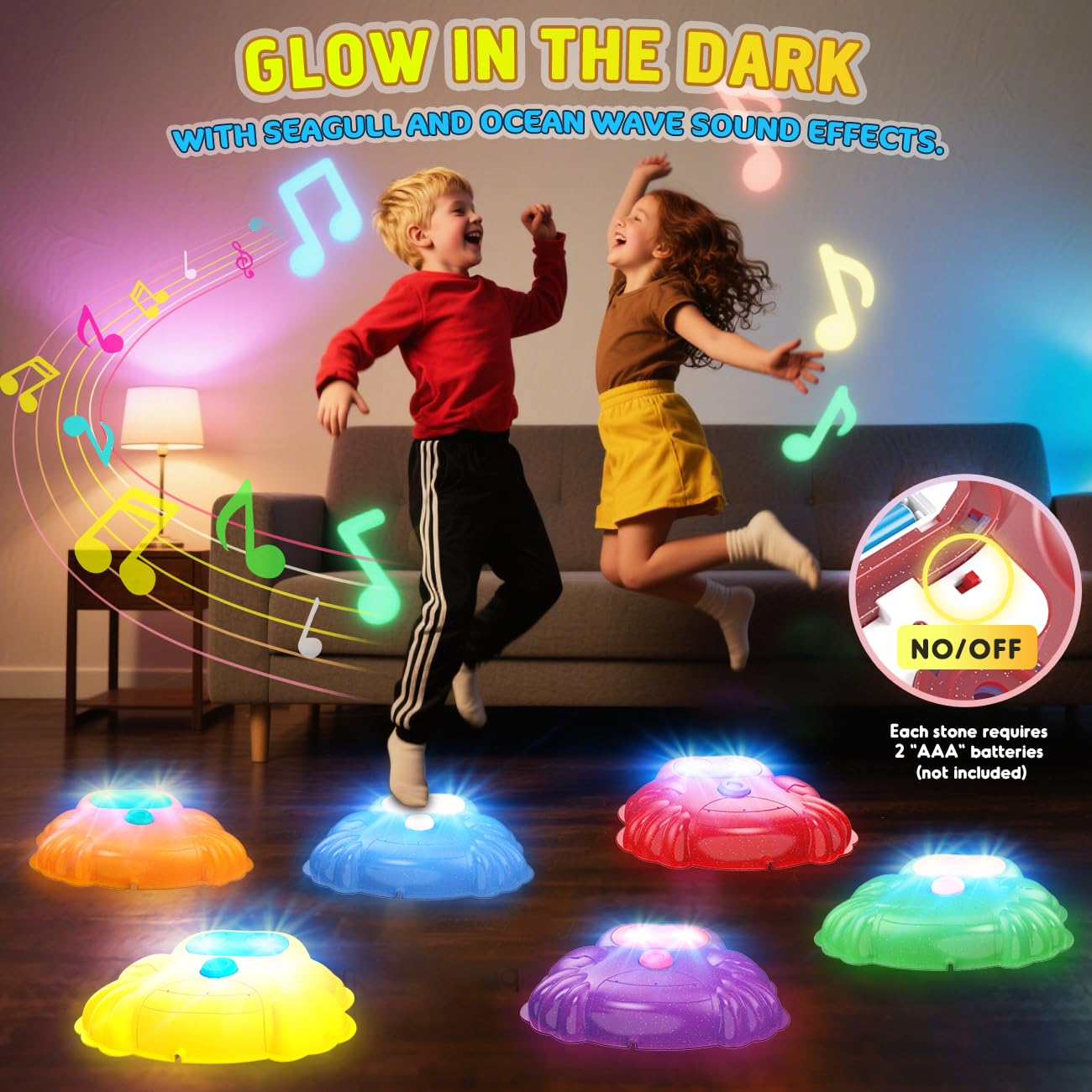 TERRAMUS Light up & Sound Stepping Stones for Kids  6PCS Crab Balance River Stones  Obstacle Course Indoor & Outdoor  Toddlers Sensory Toy  Play Equipment Improve Coordination  Gifts for Boys Girls 3+