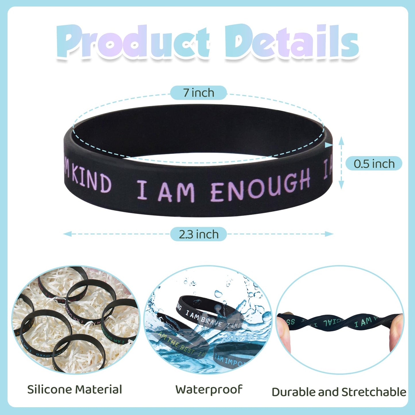 KUCLIN 100 Pieces Students Inspirational Silicone Wristbands Motivational Quotes Rubber Bracelets for Kids Students Back to Scho