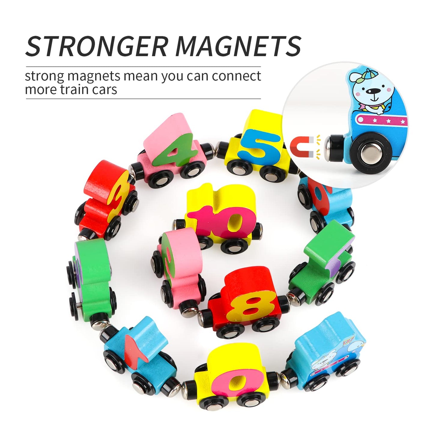 Wondertoys Wooden Magnetic Number Train Set - 12 Pcs With 1 Engine Car For Toddlers Boys And Girls - Compatible With Major Brand