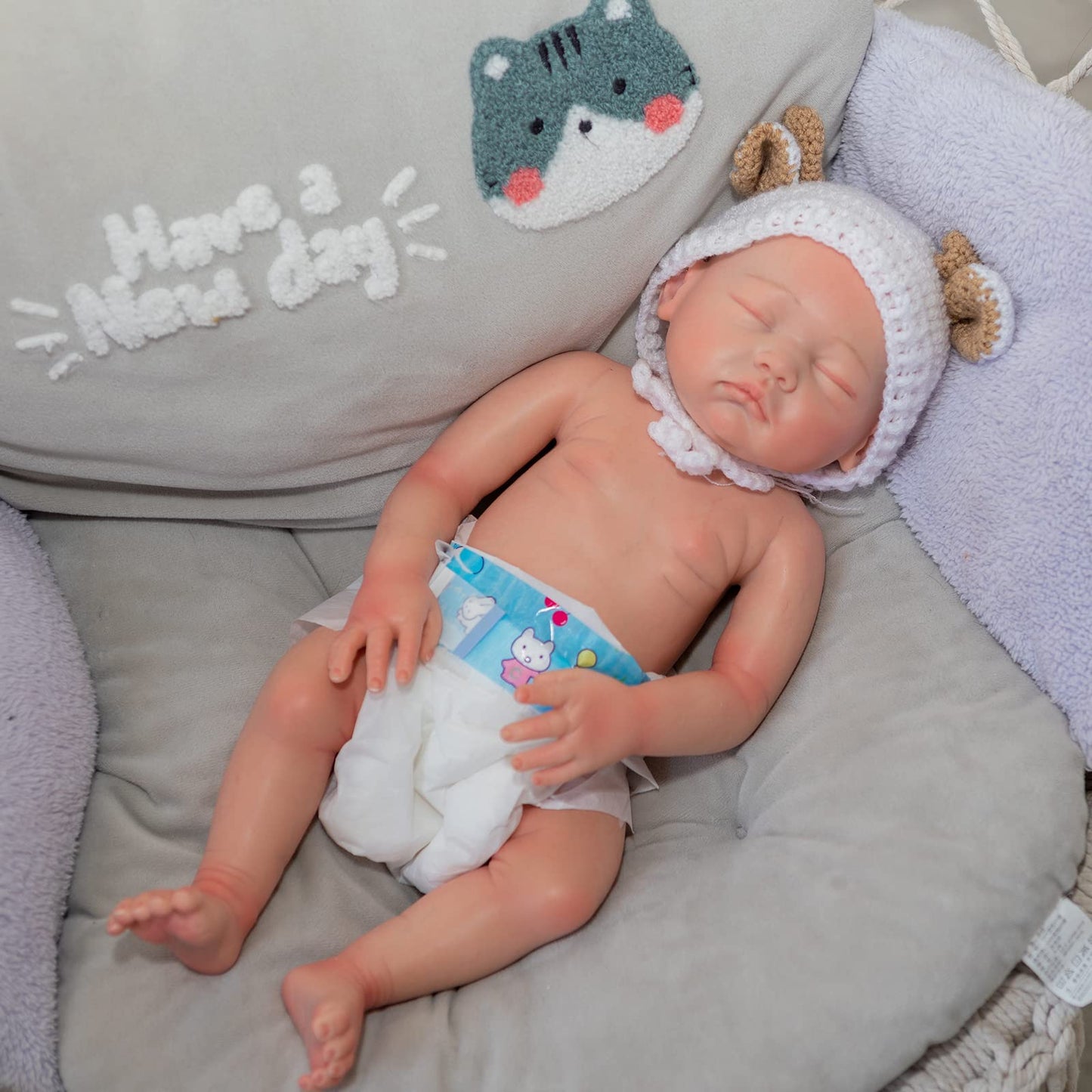 Ocsdoll Realistic Newborn Baby Doll 19Inch 6.5Lbs Platinum Liquid Full Solid Soft Silicone Reborn Baby Doll Girl Lifelike Baby Doll Weighted Sleeping Doll Closed Eyes