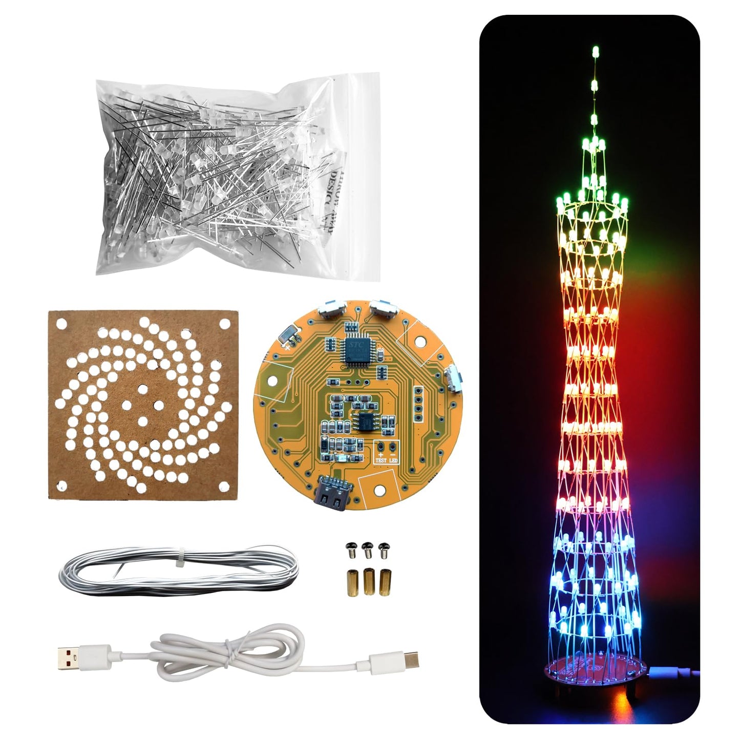 Icubesmart Led Canton Tower Model Diy Electronic Kit, Led Cube Model Handmade Soldering Project Kit, 12 Led Circles, Height 38Cm. (Gzt-12 Kit)