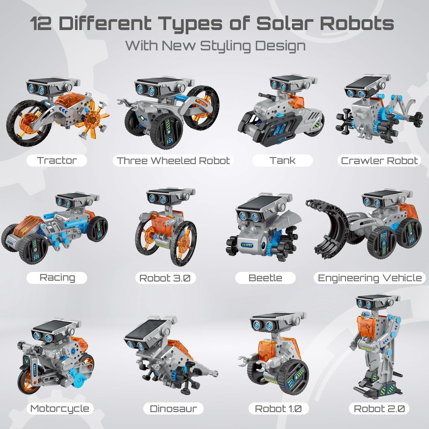 12 In 1 Solar Robot Kit, Diy Solar Power Building Kit With Solar Panel And Battery Power, Education Science Experiment Birthday Idea Gifts Toy For Kids 8 9 10 11 12 Years Old-Grey