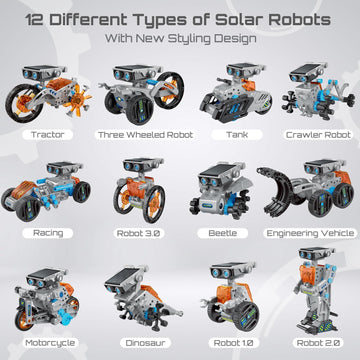 12 In 1 Solar Robot Kit, Diy Solar Power Building Kit With Solar Panel And Battery Power, Education Science Experiment Birthday Idea Gifts Toy For Kids 8 9 10 11 12 Years Old-Grey