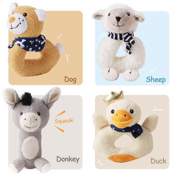 Iplay, Ilearn Baby Toys 3 6 12 Month Newborn Gifts, Infant Soft Farm Stuffed Animal Rattles Plush Barn, First Easter Basket Shower Stuffer, Boy Girl Sensory Hand Development Toy 0 2 4 7 9M 1 Yr - Farm