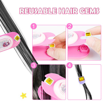 kidzkube Kids Hair Gem Stamper Kit, Quick Gems Hair Jeweler, Bling Hair Jewels for Girls Toys, Hair Styling Tool with Reusable S
