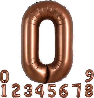 Toniful 40 Inch Coffee Brown Large Numbers Balloon 0-9 Birthday Party Decorations,Big Chocolate Number 0 Foil Balloon Digital 0