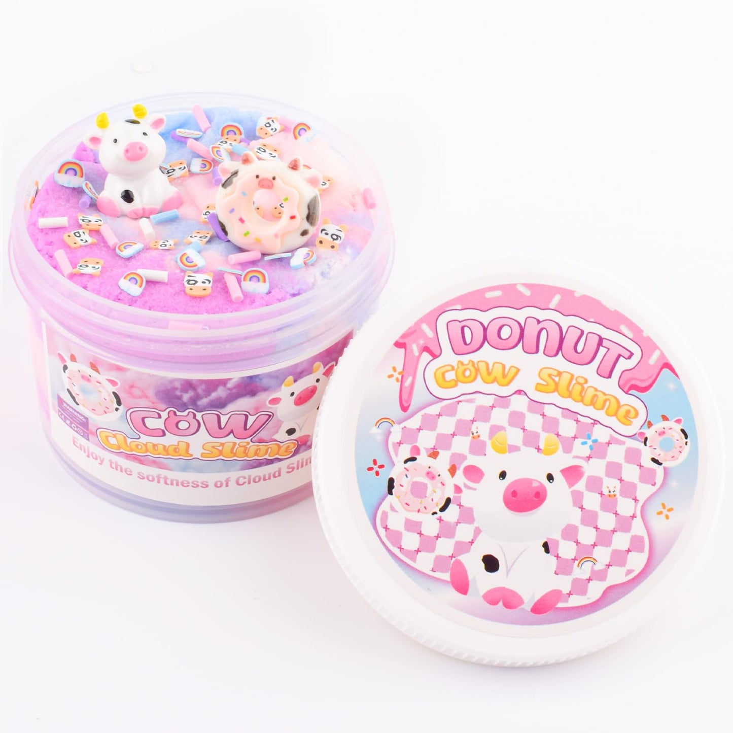 Pink Cow Cloud Slime, Scented Slime with Cute Donut Cow Charms and Rainbow Cloud Add-ins, Birthday Gifts for Kids 4-12, Party Fa