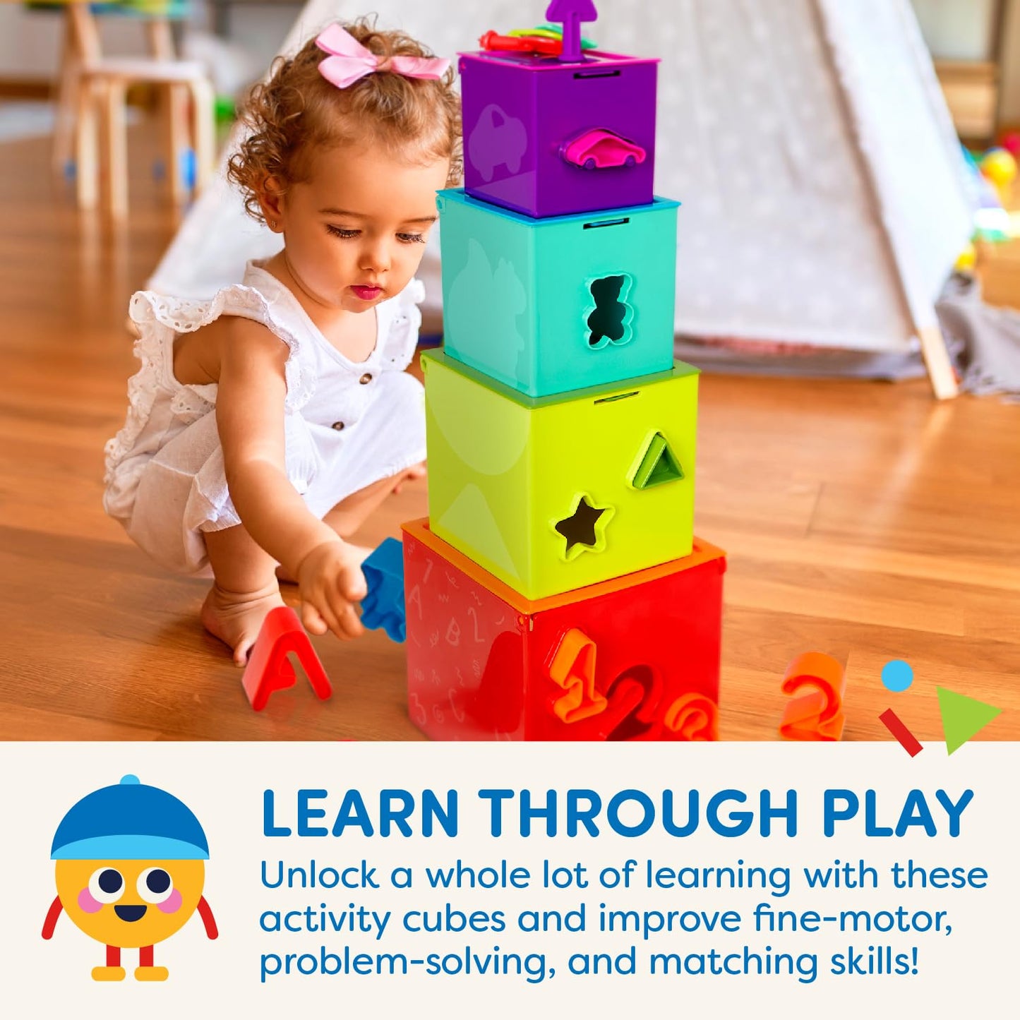 Battat - Sorting & Stacking Boxes - Nesting Toddler Play Cubes - Color - Coded Dexterity Keys - Numbers, Letters & Shapes - 2+ Y