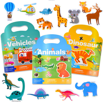 Astaron 3 Pack Reusable 3D Puffy Sticker Book For Kids 2-6, Jelly Sticker Game Educational Sensory Learning Toy,Travel Stickers And Busy Book