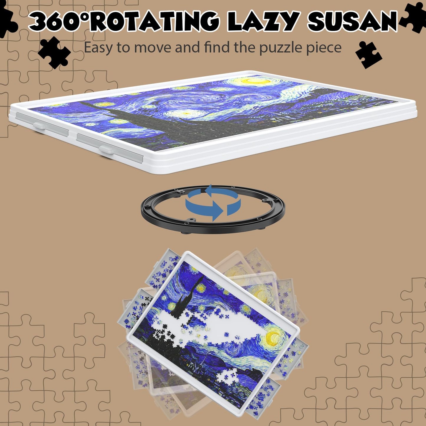 1500 Piece Rotating Puzzle Board 4 Drawers And Cover, 35'X28' Double Sided Felt Mat Portable Jigsaw Puzzle Table With Lazy Susan Spinning For Adults And Kids