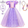 G.C Girls Princess Dress Costume with Wig Toddler Princess Dress Up Clothes Kids Crown Wand Halloween Cosplay Birthday Gifts
