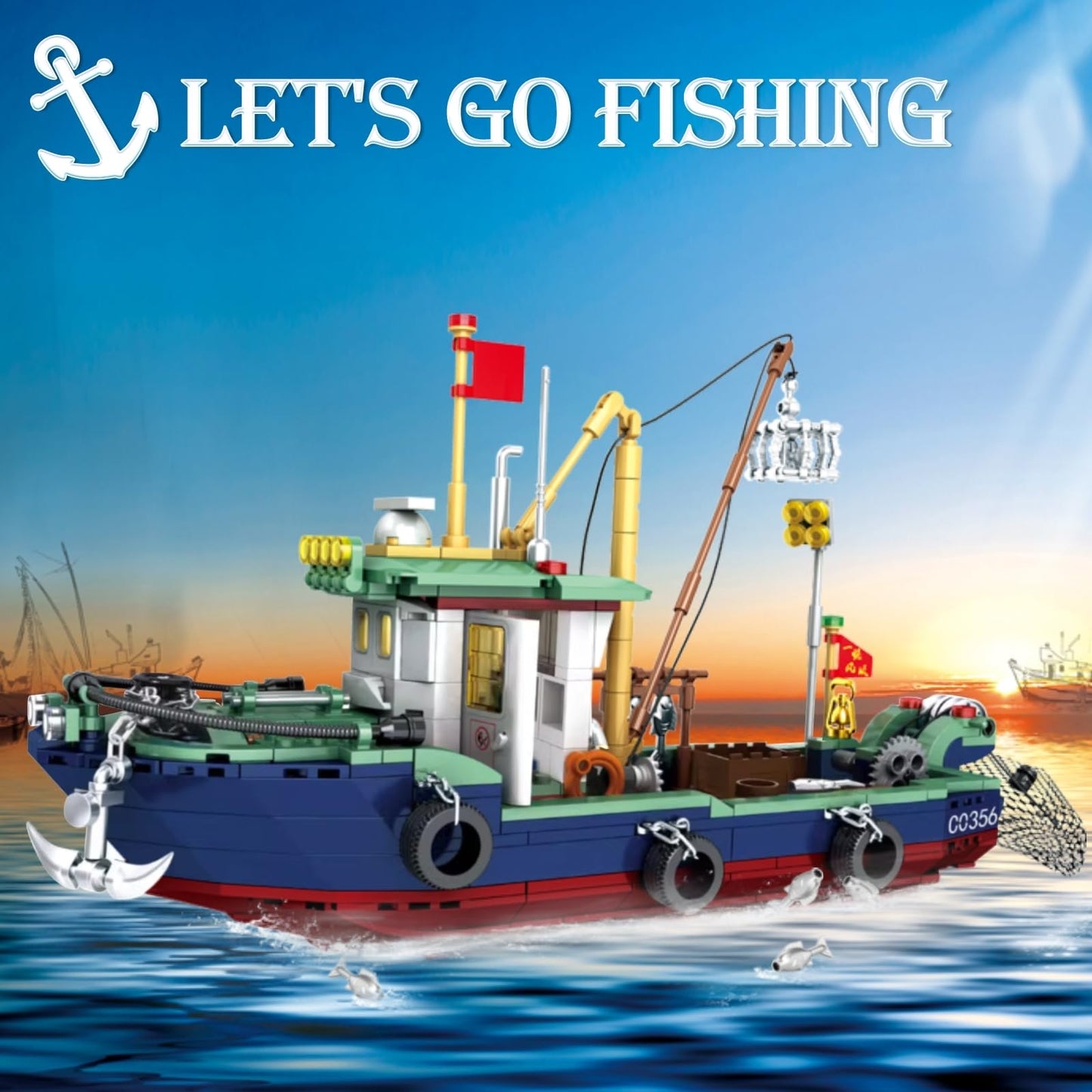 Vziimo Fishing Boat Building Blocks Set, City Marine Theme Model Kit For Ocean Exploration And Sea Lovers, Boat Ship Toys For Kids Boys Girls (582 Pcs)