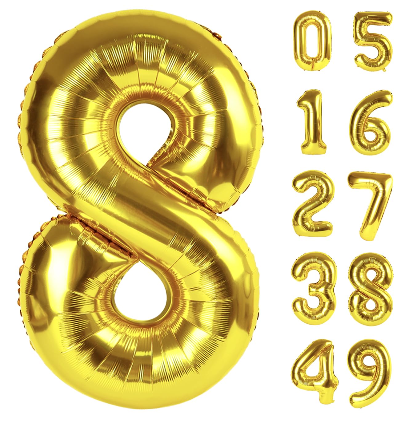 Gold Foil Number 8 Balloon 40 Inch, Helium Mylar Eight Number 8 18 28 38 48 58 88 Birthday Balloons, 8Th Gold Women Men Wedding