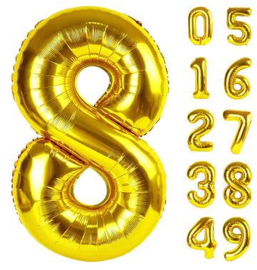 Gold Foil Number 8 Balloon 40 Inch, Helium Mylar Eight Number 8 18 28 38 48 58 88 Birthday Balloons, 8Th Gold Women Men Wedding