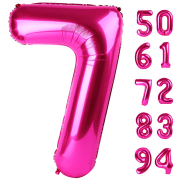 Hot Pink 7 Balloon, Number Balloons 40 Inch, 7Th Birthday Decorations For Girls Kids, Party Decoration For Women, Number 7 Ballo