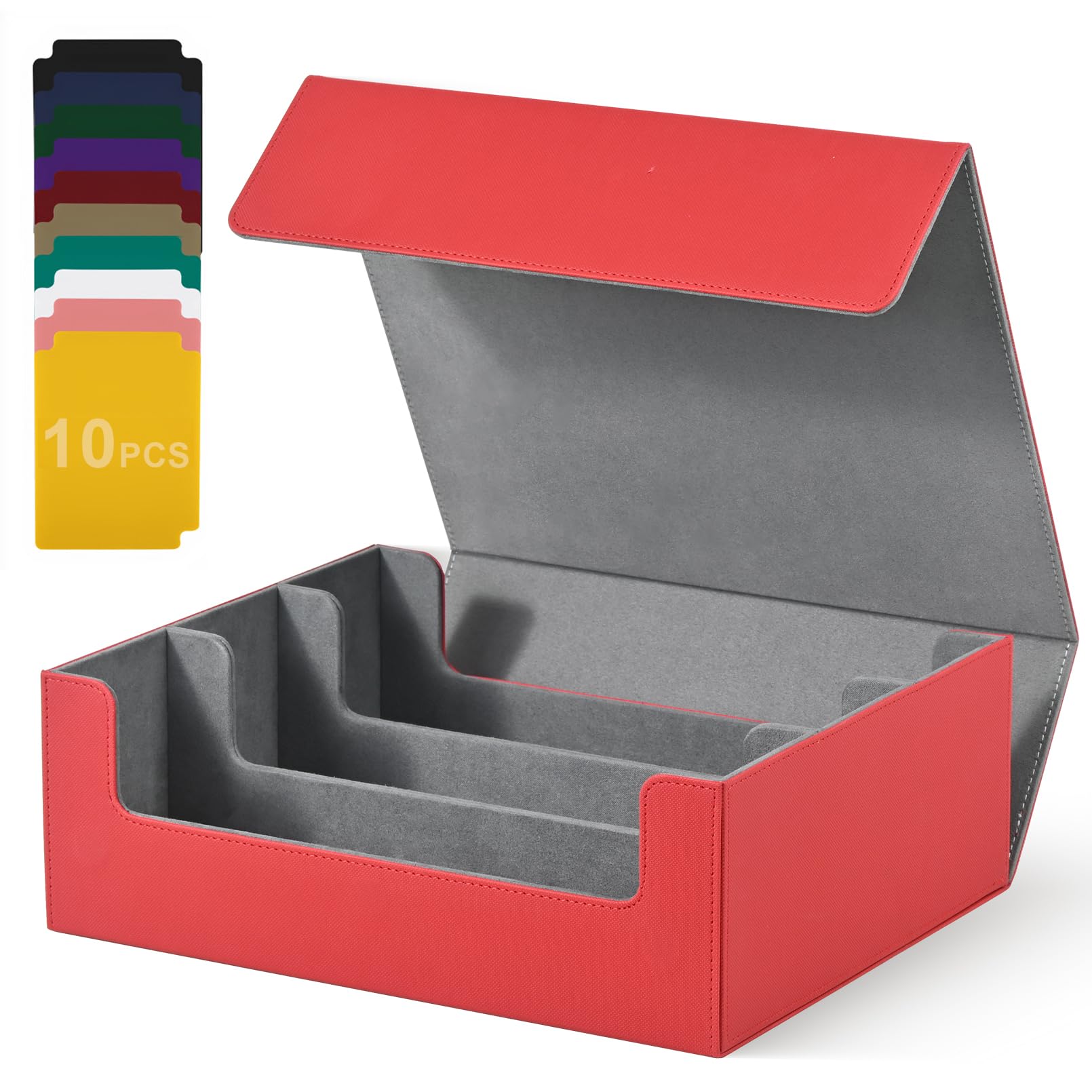 Uaono Card Storage Box For Trading Cards, Premium Card Deck Case Holds 1800+ Single Sleeved Cards For Mtg Yugioh Tcg, Strong Magnet Card Box Fits Magic Game Cards (Red)