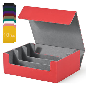 Uaono Card Storage Box For Trading Cards, Premium Card Deck Case Holds 1800+ Single Sleeved Cards For Mtg Yugioh Tcg, Strong Magnet Card Box Fits Magic Game Cards (Red)