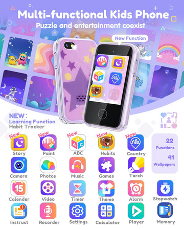 JOYJAM Phone for Kids Age 3-8,Kids Smart Phone for Girls Christmas Birthday Gifts,Toy Phone with Dual Camera Music Player Puzzle