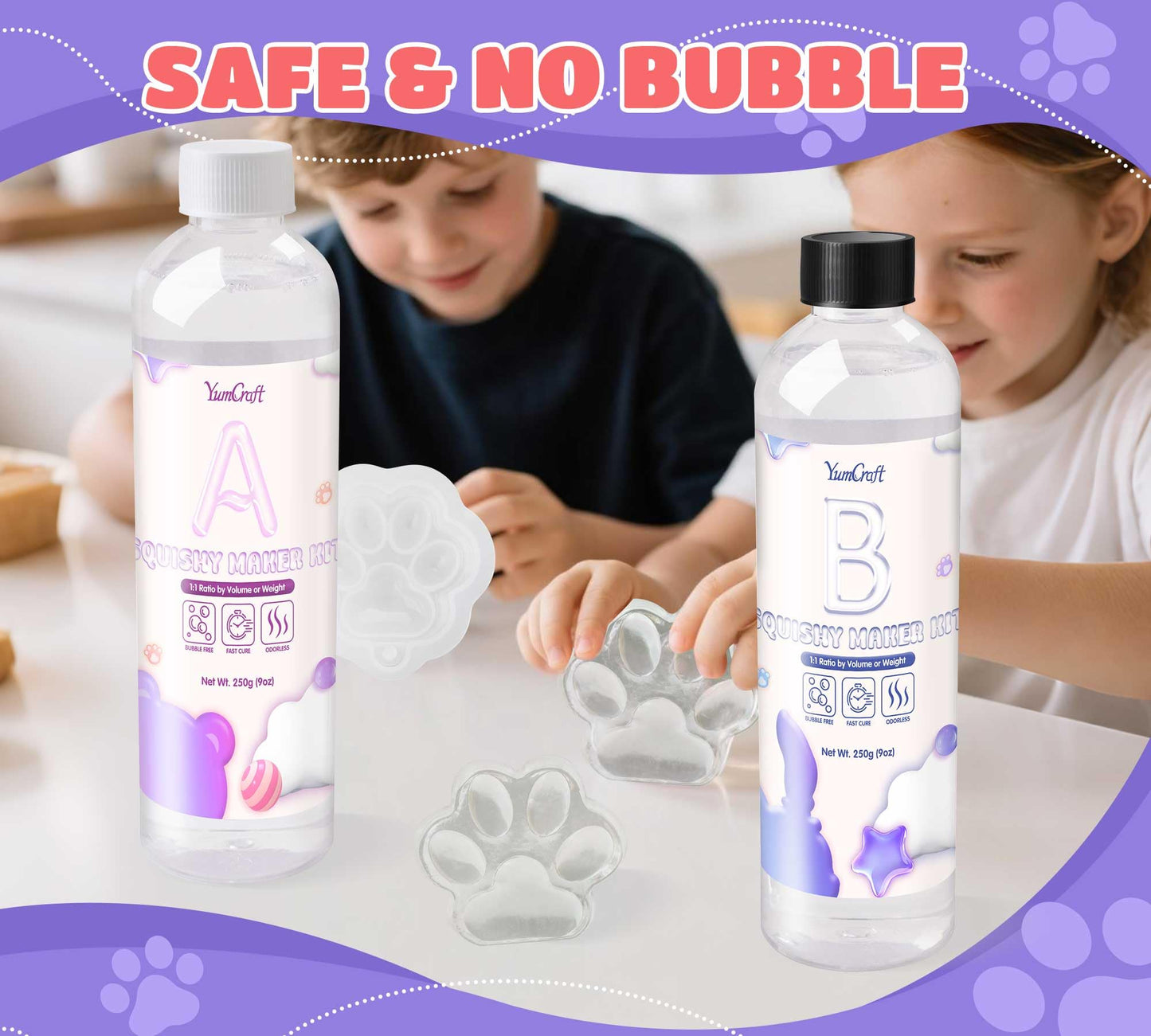 Transparent Liquid Silicone for Squishy Maker  18oz Silicone Rubber for Making Taba Squishy  Super Soft & Fast Liquid Silicones  Perfect DIY Decompression Gift  Custom Mold: Cat Paw + Fish + Bear