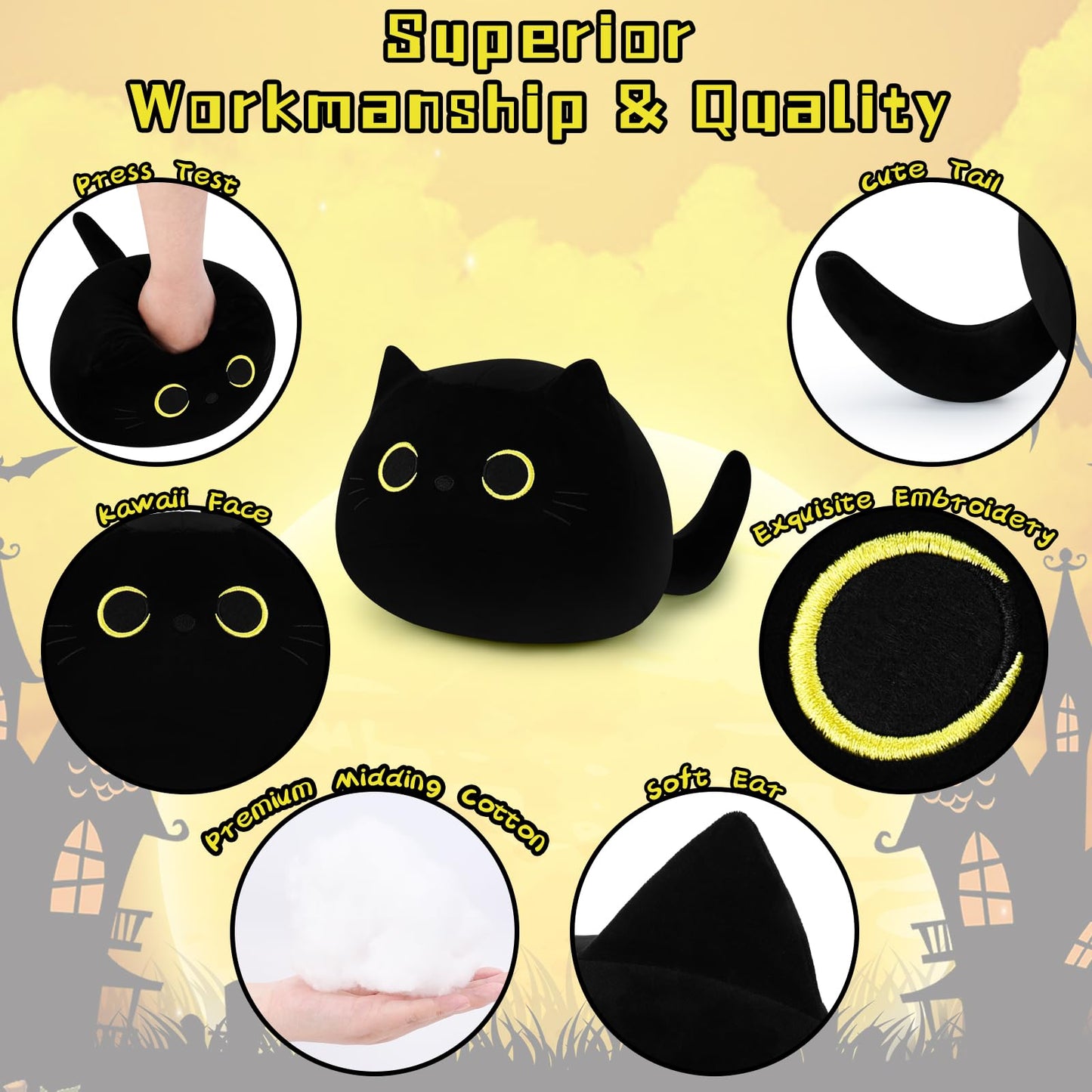 Black Cat Plush Toy-10'' Black Cat Stuffed Animal, Black Cat Anime Plush Cute Soft Plush Cat Plushie Stuffed Cat Toys, Cat Plush Pillows Toy Doll Decoration Doll Gift For Kids Girls Boys