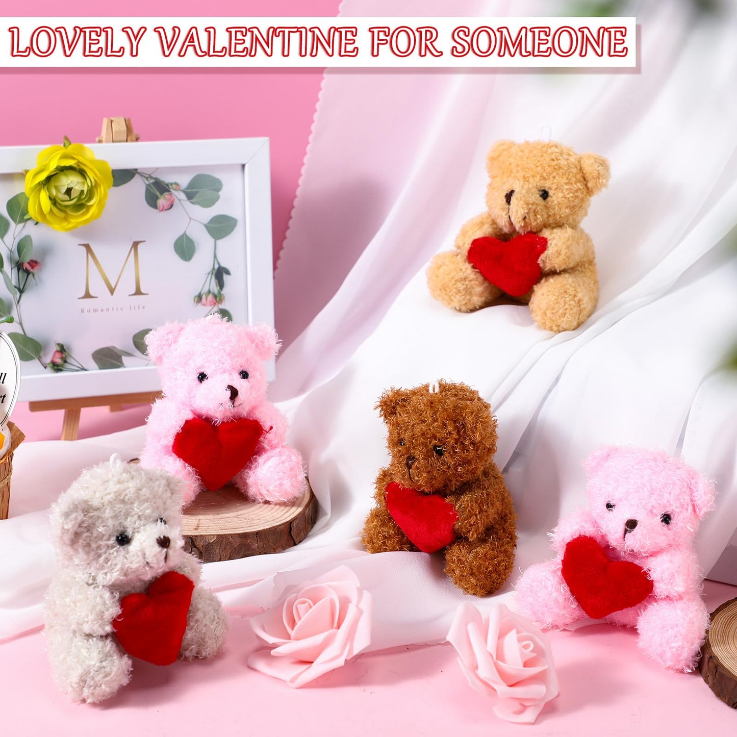 Liliful 20 Pcs Valentine Animals Bear With Heart Mini Valentine'S Day Stuffed Animals Bulk Plush Animals For Valentine'S Day Plu
