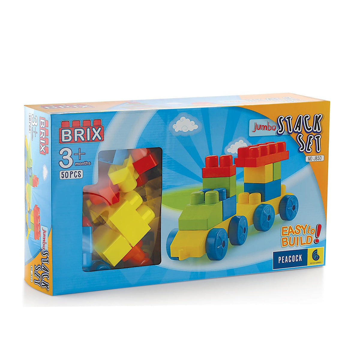Peacock Toys & Games Jumbo Brix 50 Building Bricks Set For Kids (Age 38 Years) | Corrugated Construction Puzzle Toy | Stem Educ