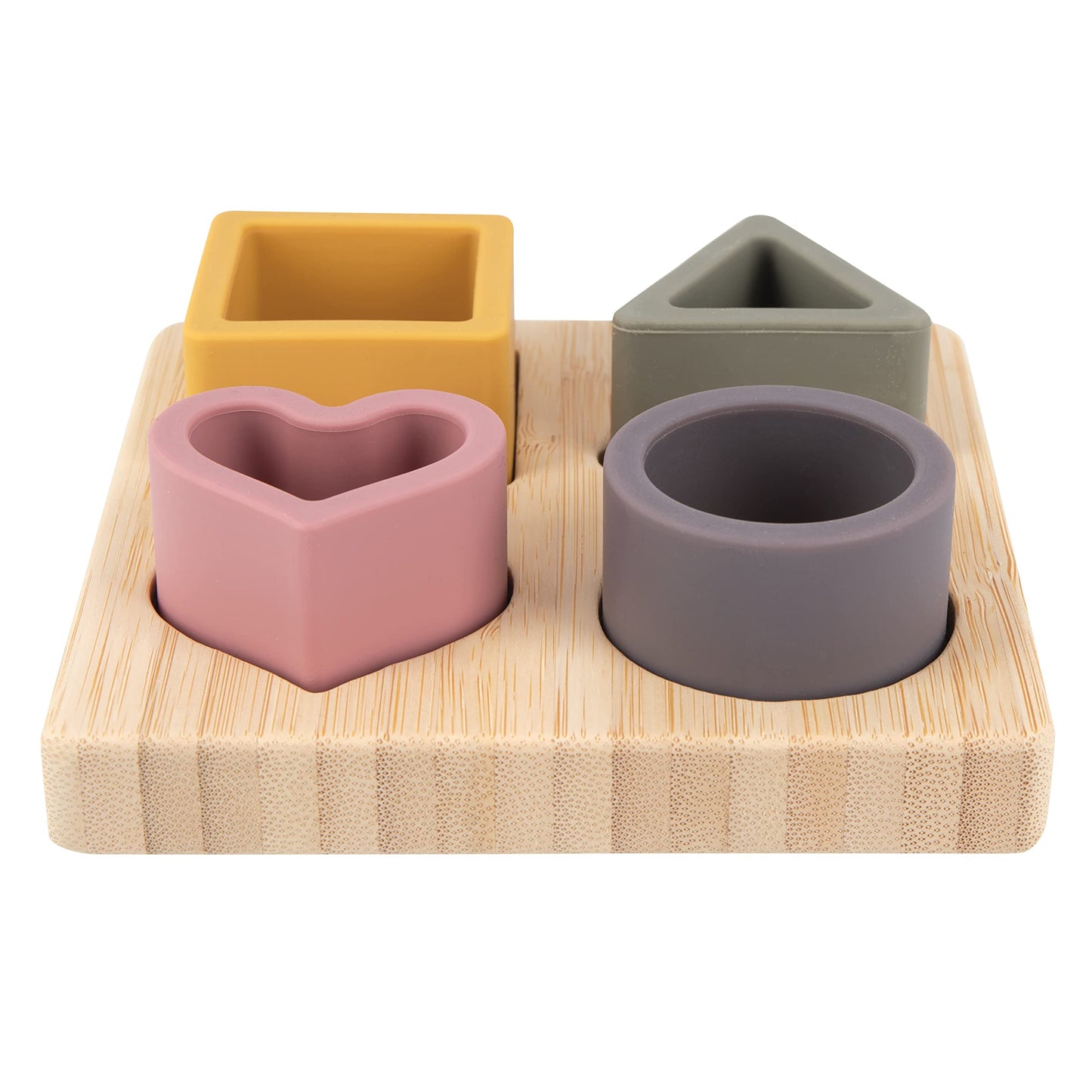Nuby Soft Shape Silicone Puzzle Toy with Bamboo Wooden Base, Promotes Hand-Eye Coordination, 5 Piece