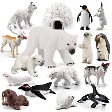 Bretoyin Arctic Animals Figurines Set 16Pcs Christmas Toy Gift Polar Bear Figurine Arctic Fox Figure Penguin Figurines Snow Mold