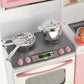 PowerTRC Doll Kitchen Play Set, Mini Modern Toy Pink Kitchen Pretend Play Furnitures Toy Set Accessories Set with Realistic Ligh