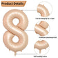 Biapian 40 Inch Light Brown Number 18 Balloons, 8Pcs Large Foil Number 1 & 8 Balloons With 18'' Caramel Heart Shape Balloon For