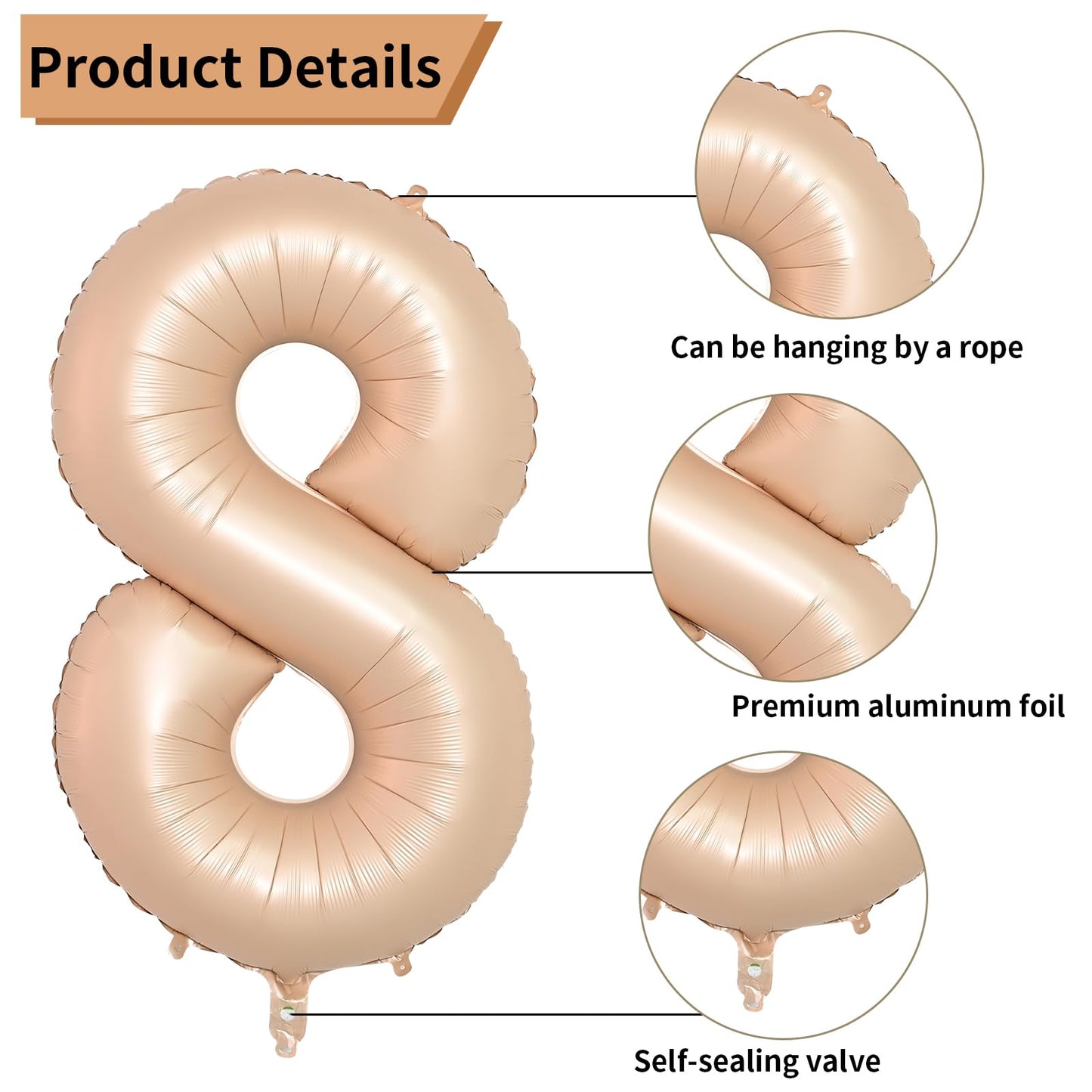 Biapian 40 Inch Light Brown Number 18 Balloons, 8Pcs Large Foil Number 1 & 8 Balloons With 18'' Caramel Heart Shape Balloon For