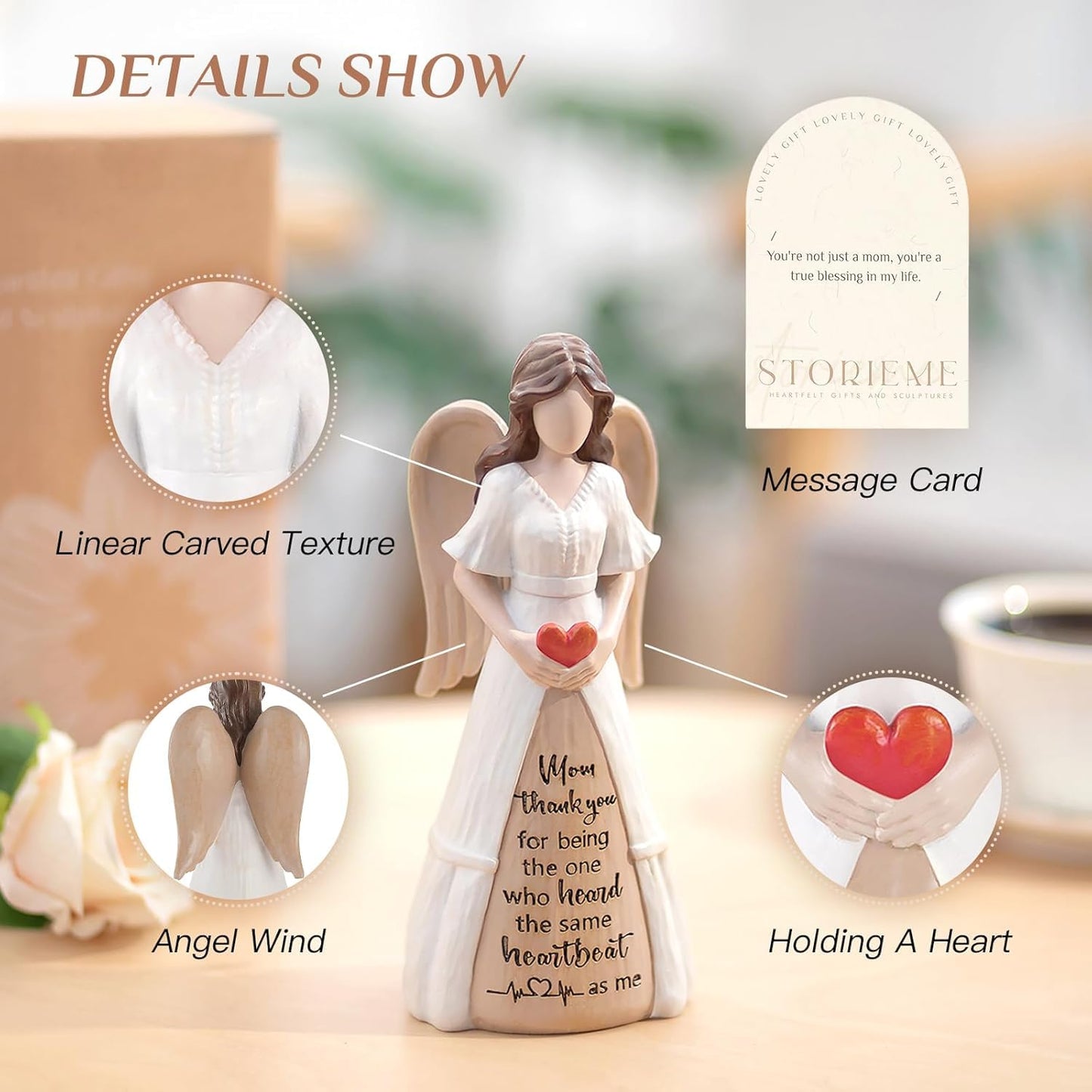 Storieme Mom Angel Figurine - Sentimental Resin Statue for Christmas, Birthday, Mothers Day Gift