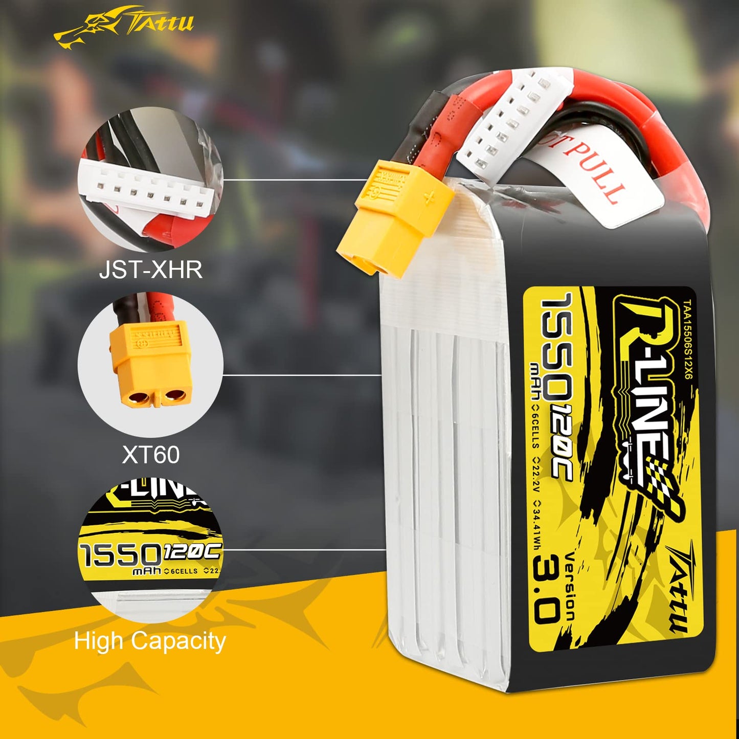 Tattu R-Line Version 3.0 6S Lipo Battery 1550Mah 22.2V 120C Lipo Battery With Xt60 Plug Forfpv Drone Helicopter Rc Racing Quadco