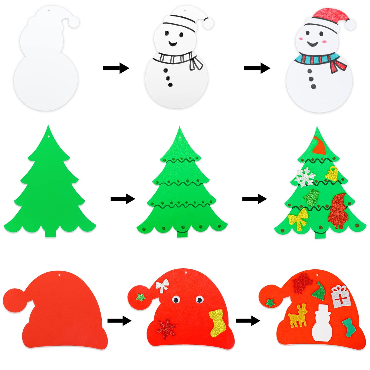 Max Fun 302PCS Christmas Crafts Tree Foam Shapes Stickers Set Craft Kits, Xmas Tree Hat Snowman Christmas Decorations for Kids C