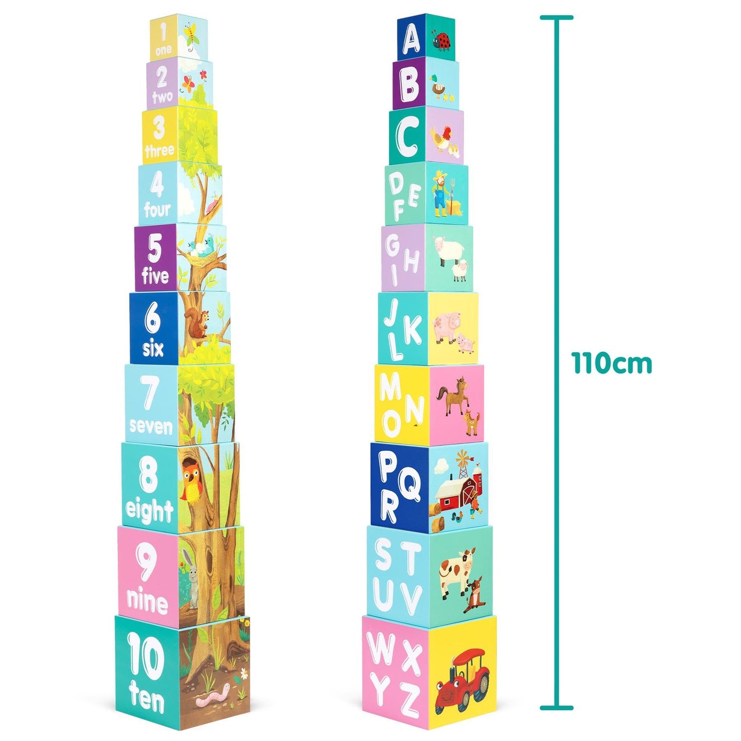 Boppi Baby Stacking Blocks Farmyard Animal Toys With Letters And Numbers, Montessori Cubes For Toddlers, Preschool Learning Toys