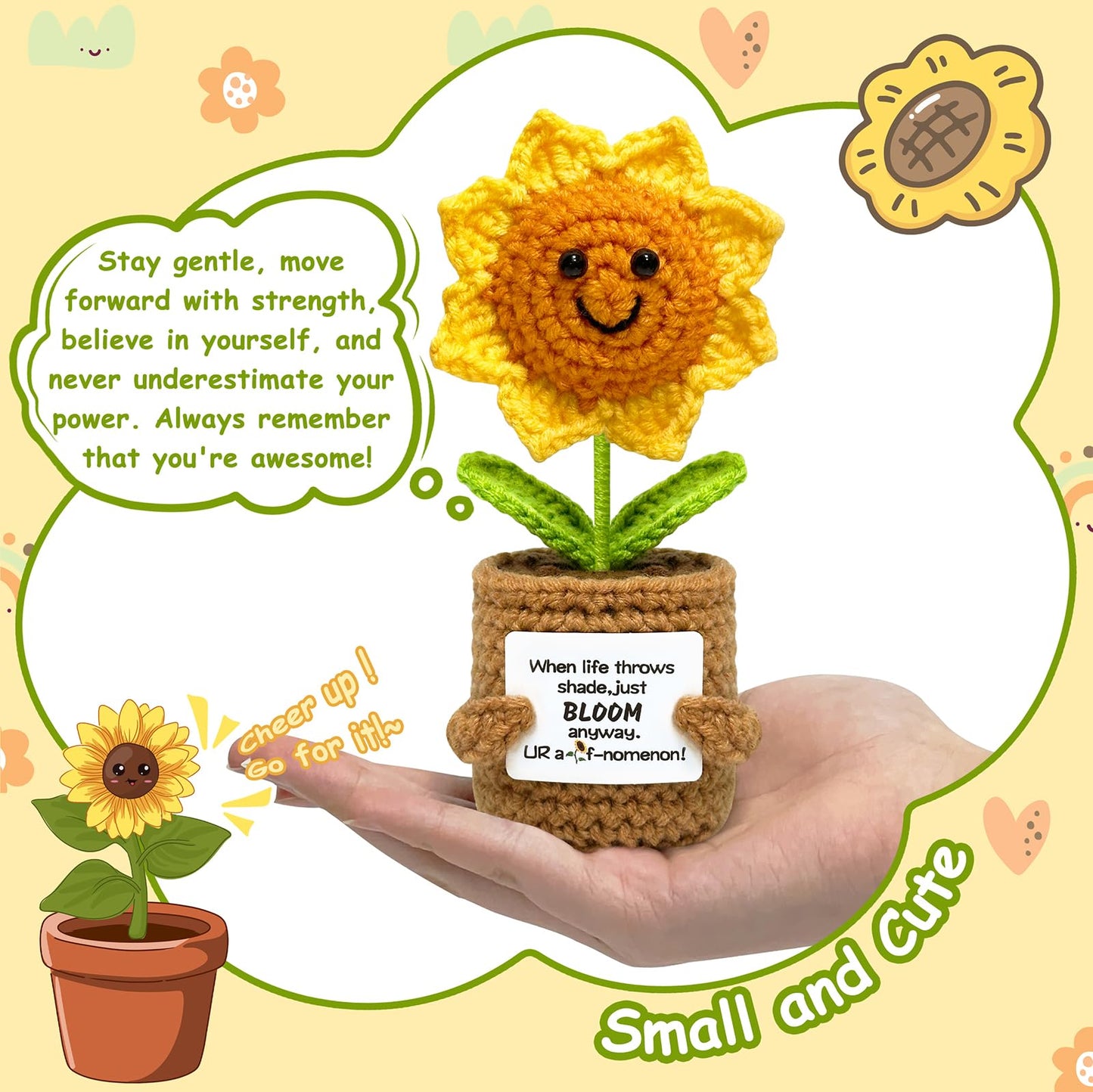 Funny Positive Crochet Sunflower Gifts for Women Men  Emotional Support Gift for Best Friend Coworker Classmate and Sister  Cool Birthday Gift for Teens Girls Boys  Encouragement Gifts for Women Men