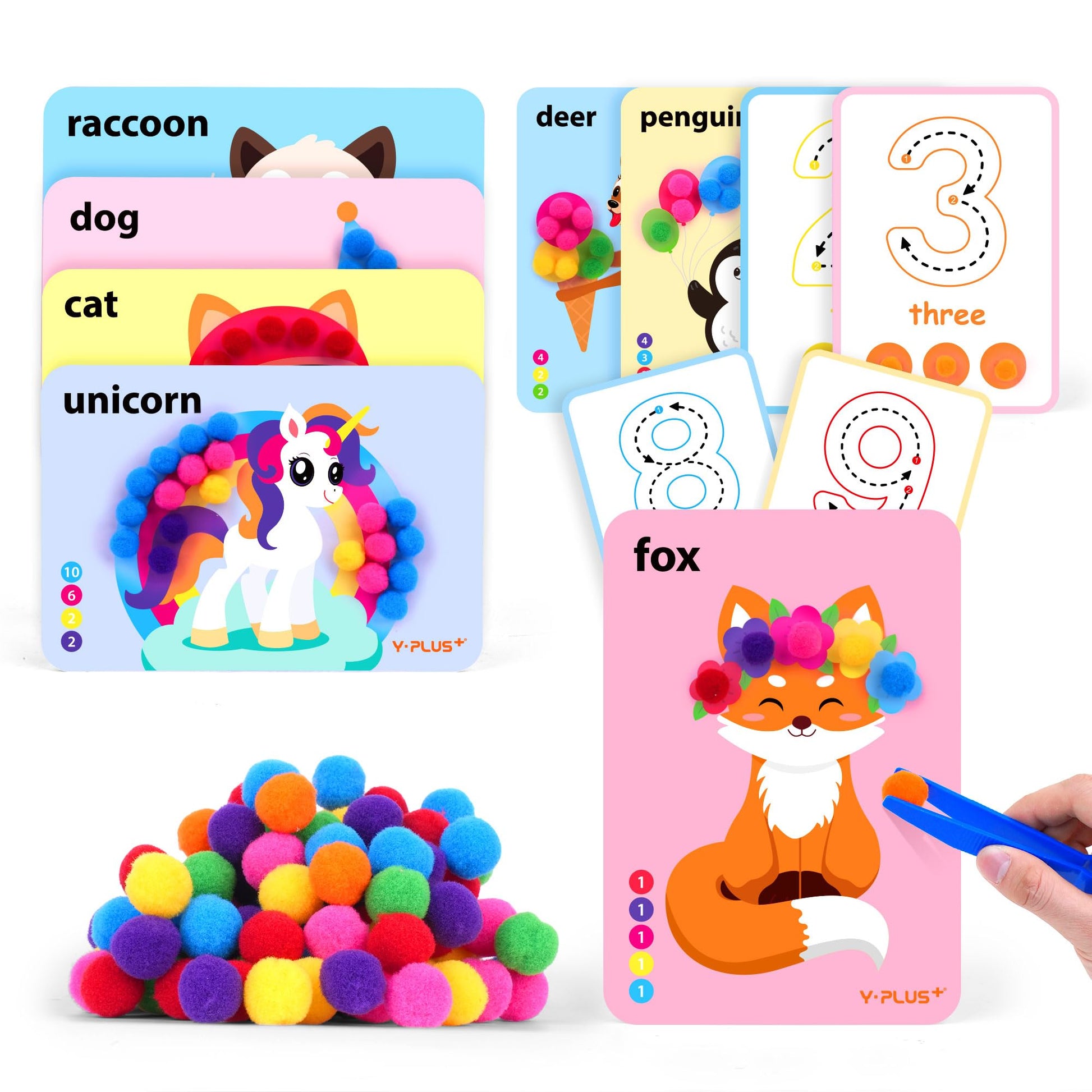 YPLUS Pom Poms Arts and Crafts Kit for Kids, Toddler Creativity Crafts Supplies - Preschool DIY Sensory Montessori Activities - 