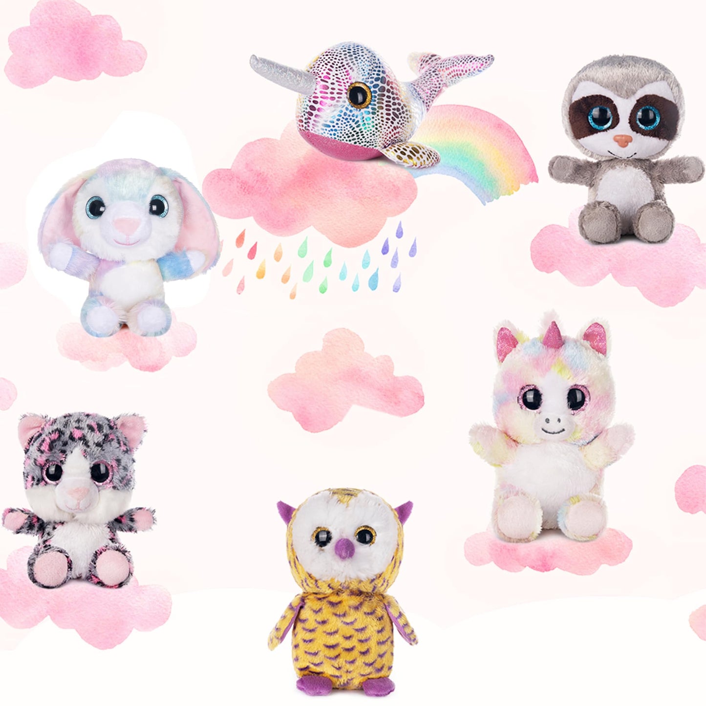My Oli 7' Stuffed Animals Bundle Plush Toys Set Of Fairy Tale Plush Animal Toys Sloth/Unicorn/Rabbit/Narwhal/Owl/Cat Stuffed Animals Pack Of 6 For Babies Kids Girls Boys
