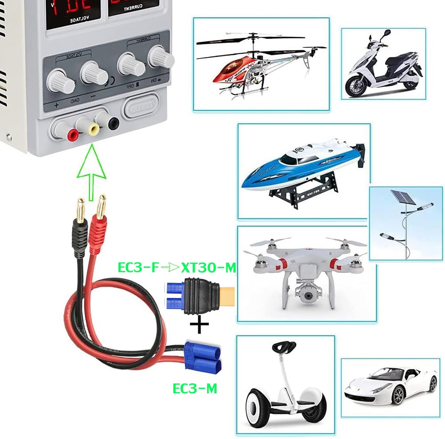 Laisomeke 2 Pack XT30 Male to EC3 Female Mould Type Adapter no Wire Connector Adapter for LiPO Battery