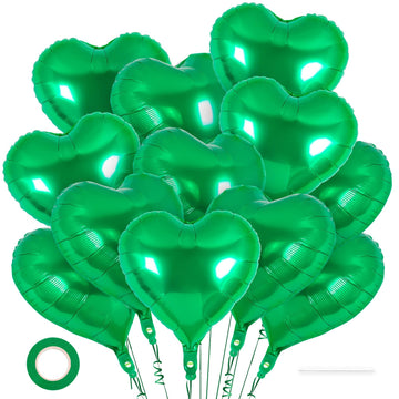 12 Pcs Heart Balloons,18 Inch Green Heart Foil Balloons Love Balloons Valentine Balloons For Birthday Party Wedding Engagement P