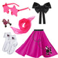 1950S Girls Poodle Skirt Dress Up Kit, Bobby Sock,Chiffon Scarf, 50S Costume Outfit For Kids Toddler (Hot Pink, 7-10 Yrs)