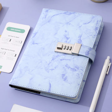 Cagie Marble Diary With Lock For Girls And Women, A5 Secret Journal With Lock 192 Pages Waterproof Girls Locked Diary With Pen, Password Locked Journals For Teen Girls, Purple