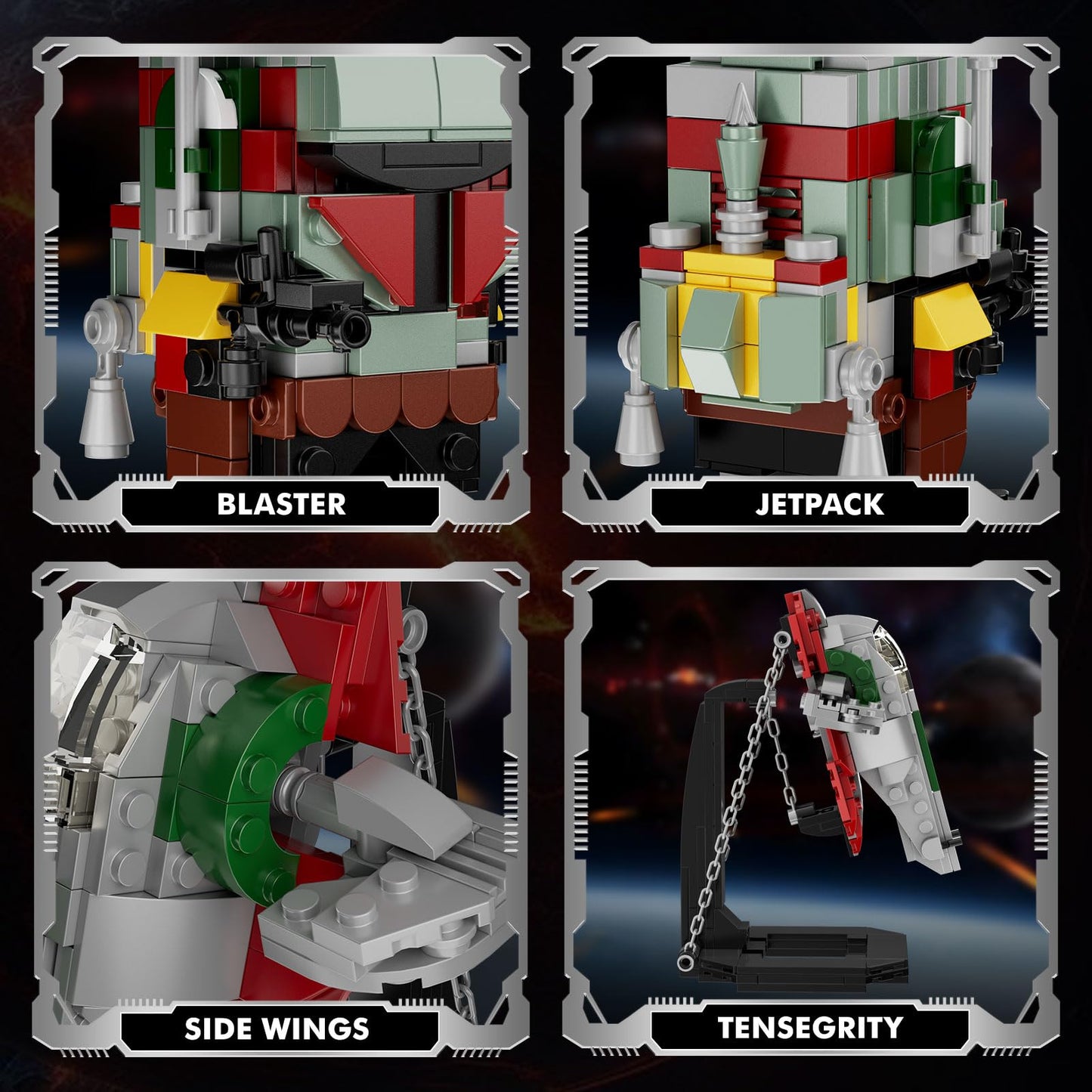 Boba Fett Starship Microfighter Tensegrity Building Set, Boba Fett Brick Figure Headz And Slave 1 Tensegrity Model Compatible Wi