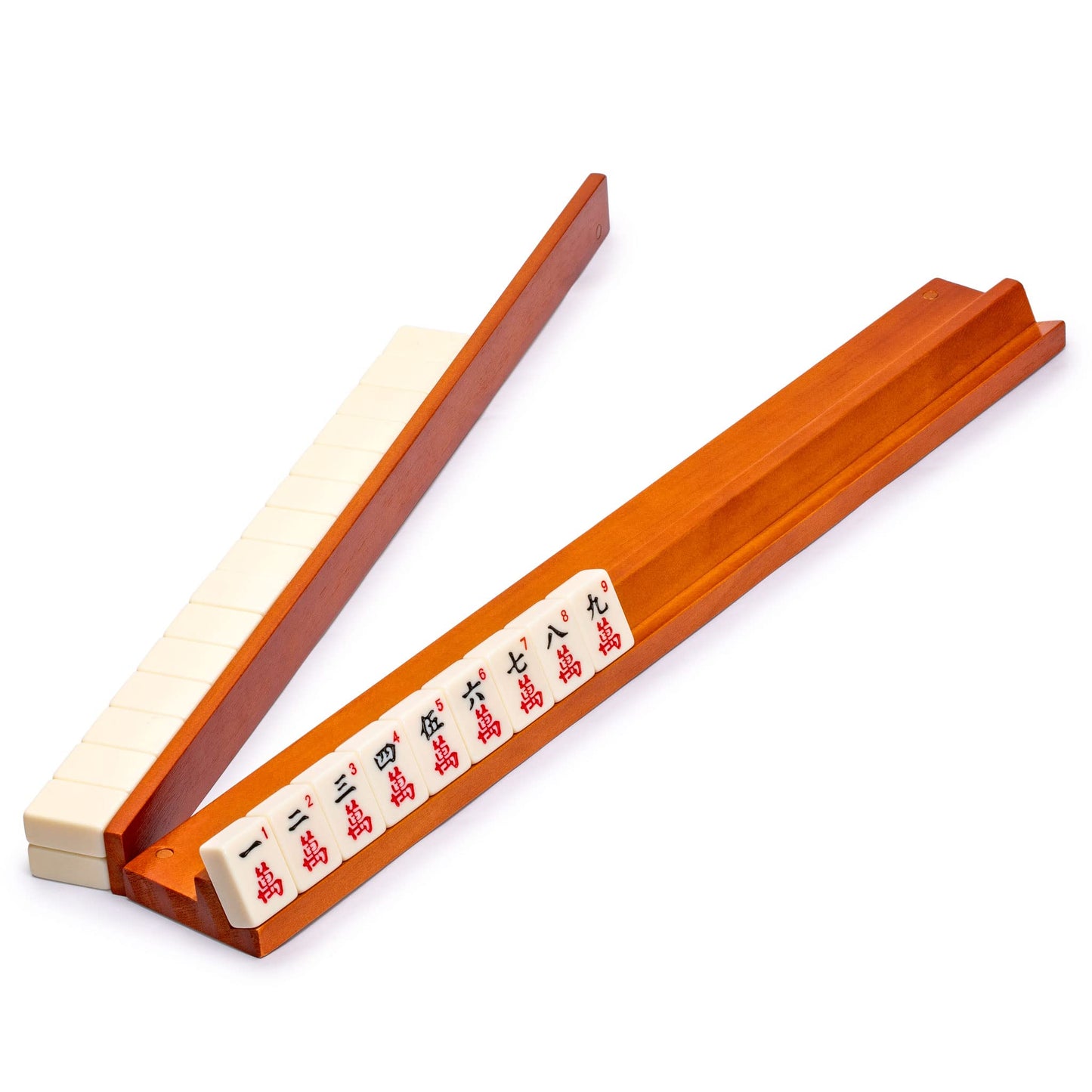 Yellow Mountain Imports Mahjong Game Racks Set of 4 - 18-Inch Dark Pine Wooden with Built-in Pushers, Large Size