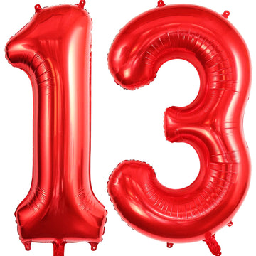 Red 13 Balloon Numbers, Large 13 Or 31 Foil Balloons, Big Number Balloons 40 Inch For 13Th / 31St Birthday Party And Anniversary