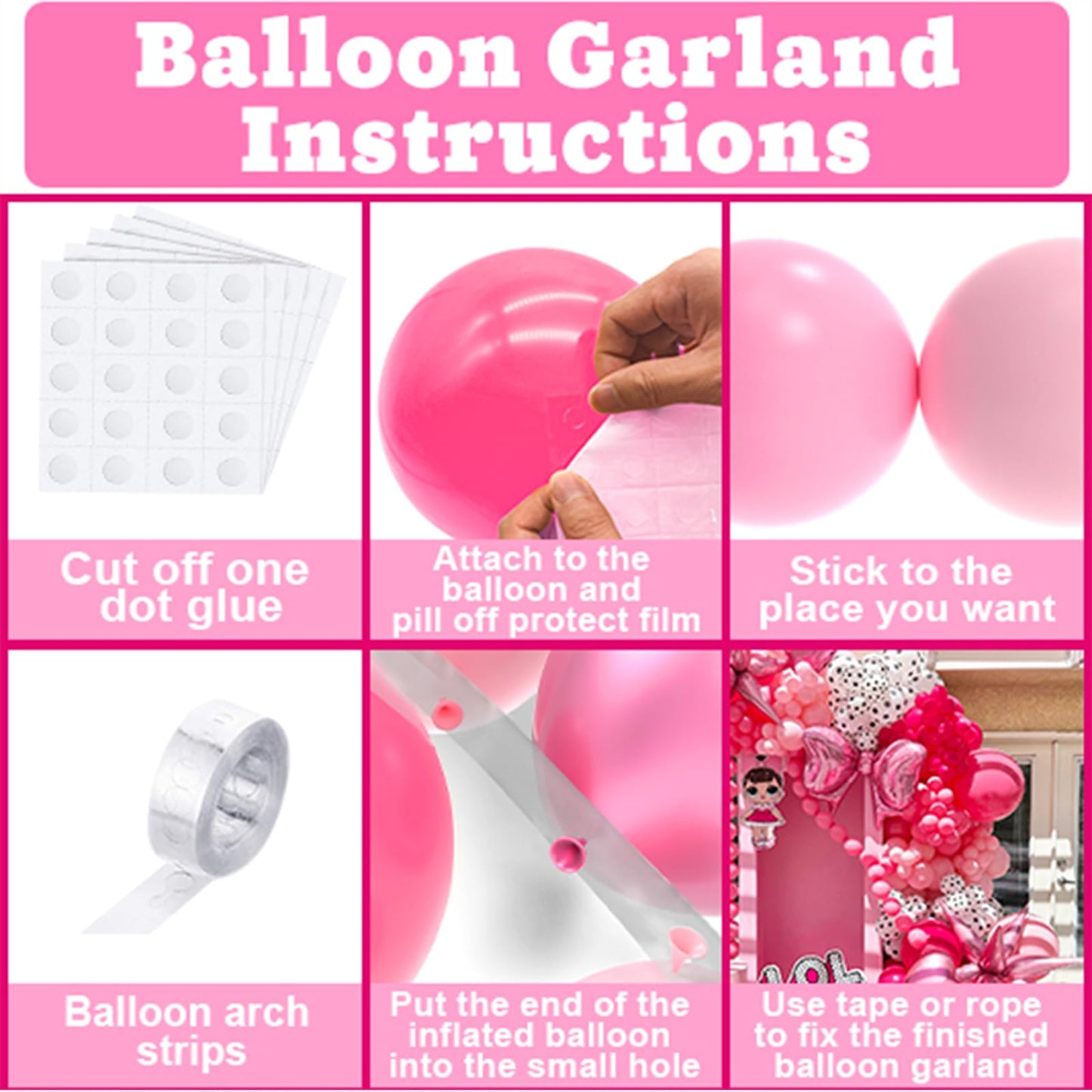 Nisocy Pink Balloons Garland Arch Kit, 18In 12In 10In 5In Different Size 124Pcs Hot Pink Metallic Pink Balloons For Pink Party,