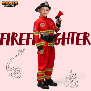 Spooktacular Creations Halloween Firefighter Costume for Kids  Boys Fireman Costume Set  Red Firefighter Roleplay Accessories for Toddler Dress-up and Career Cosplay Party (3T  3-4 yrs)